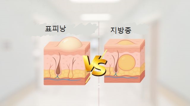 표피낭과 지방종 피부 단면 비교 일러스트